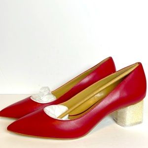 Micheal Kors Petra low gold blocked heel, Wm’s Sz 9.5, red